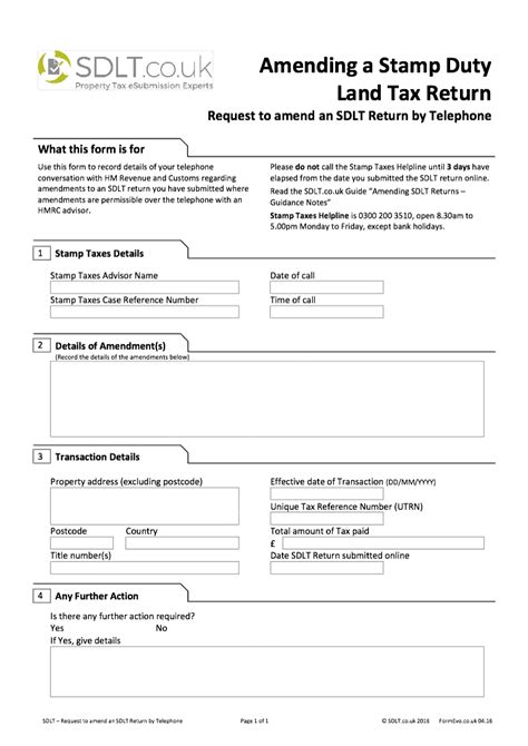 Stamp Duty Land Tax Return Form