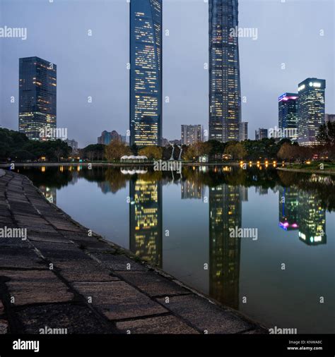 Downtown City Skyline Along The River In China Stock Photo Alamy