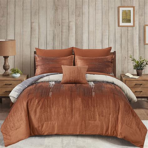 Dinjoy Ombre Rust Burnt Orange Comforter Set King Size Reversible Boho