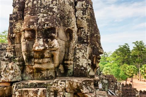 Giant Stone Face Of Bayon Temple Cambodia Stock Photo Image Of