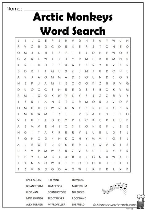 Arctic Monkeys Word Search Monster Word Search Nel 2024 Arctic