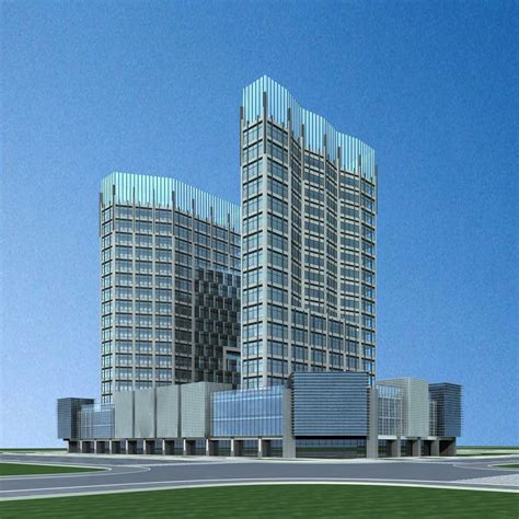 现代高层办公楼及商业裙房3dmax 模型下载 光辉城市