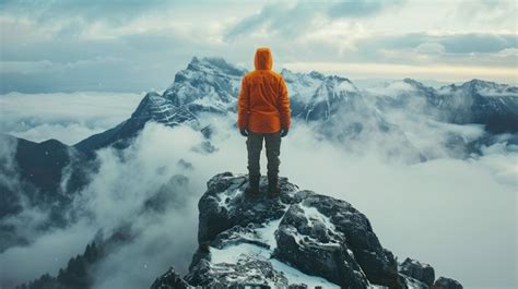 Premium Photo Man Standing On Mountain Summit