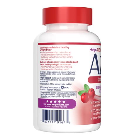 Azo Cranberry Urinary Tract Health Supplement Sugar Free 100 Softgels