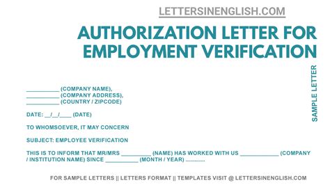 Authorization Letter For Employment Verification Letters In English