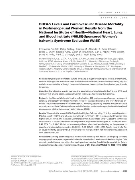 Pdf Dhea S Levels And Cardiovascular Disease Mortality In