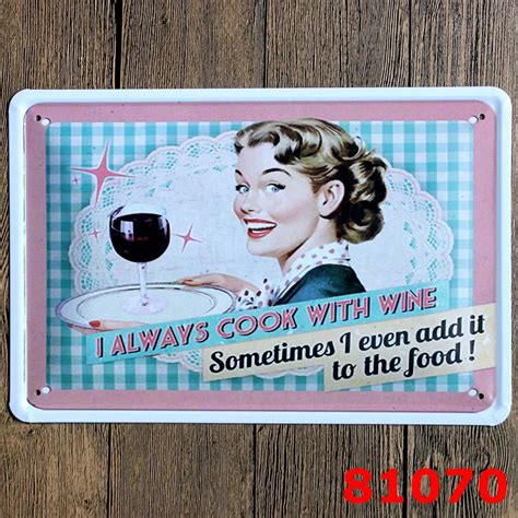 X Cm Pin Up Cook With Wine Vintage Home Decor Tin Sign For Wall