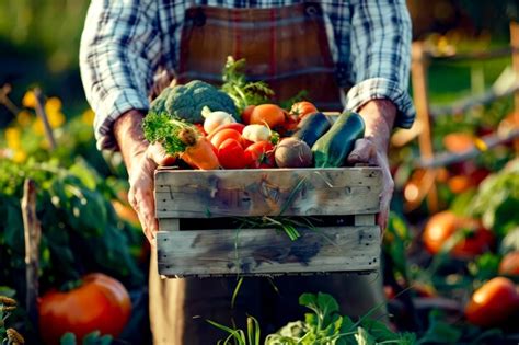 Premium Photo Man Holding Wooden Crate Filled With Lots Of Assorted