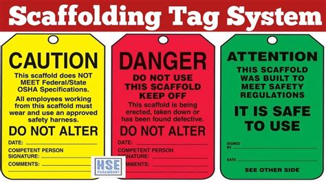 Scaffolding Tag System Green Tag Yellow Tag Red Tag