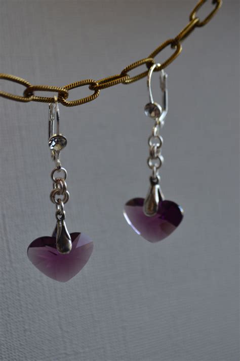 Purple Hearts Swarovski Earrings Swarovski Earrings Jewelry Earrings