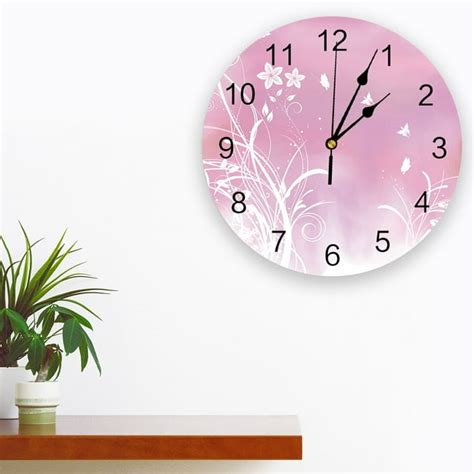 Flower Butterfly Pink Pvc Wall Clock Living Room Bedroom Wall Digital Clock Home Decore Wall