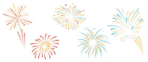 Set of new year festive firework vector illustration. Collection of vibrant colorful fireworks ...