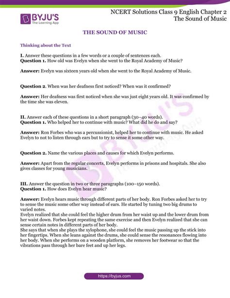 NCERT Solutions For Class 9 English Chapter 2 The Sound Of Music And