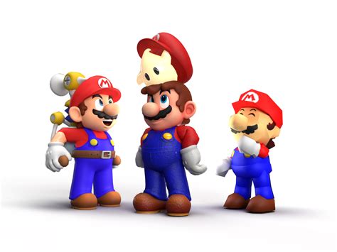 Three Super Mario Brothers Standing Next To Each Other In Front Of A