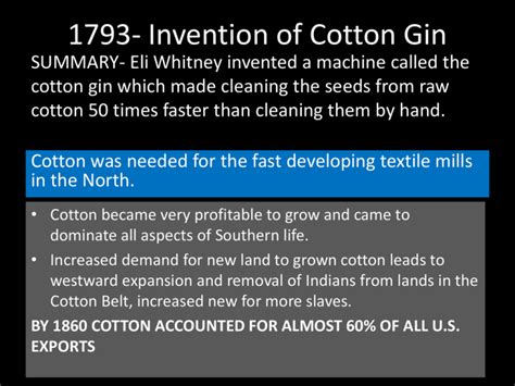 1793- Invention of Cotton Gin