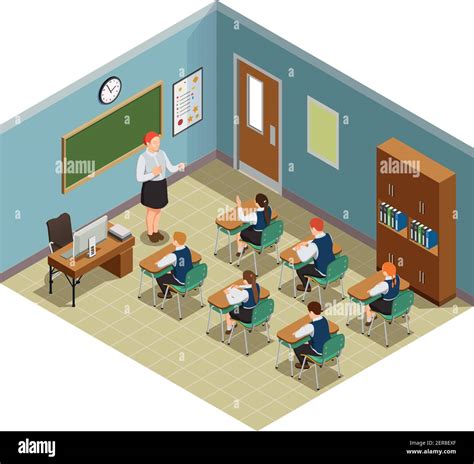 High School Isometric People Composition With Class Room Interior And