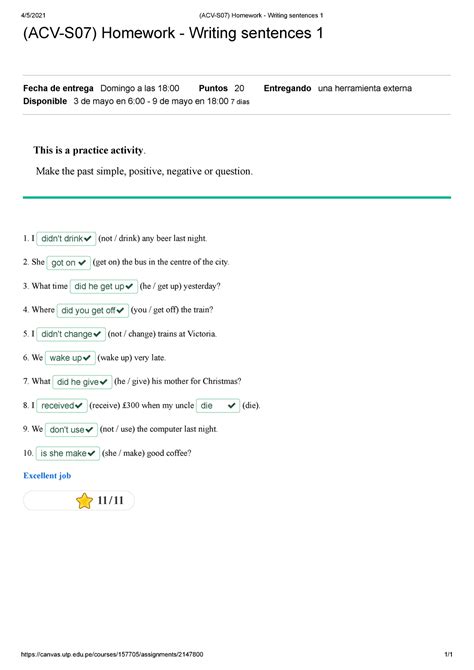 ACV S07 Homework Writing Sentences 1 Utp Edu Courses 157705