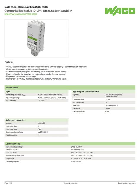 Fillable Online IO Link Communication Capability Data SheetItem Number