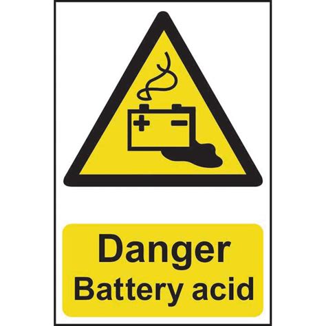 ‘danger Battery Acid’ Sign Self Adhesive Semi Rigid Pvc 200mm X 300mm Rsis