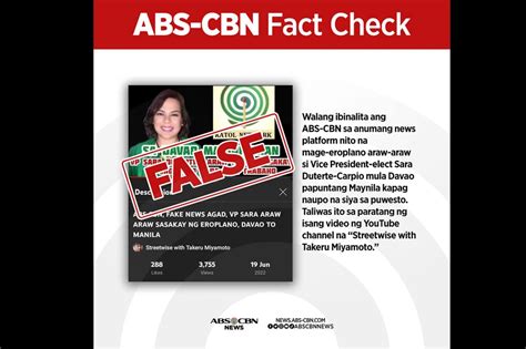 Fact Check Abs Cbn Walang Sinabing Mag Eeroplano Si Sara Duterte Araw