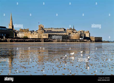 Saint Malo Brittany France Grand Plage Du Sillon Sillon Beach Stock