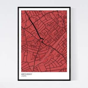 Archway, London Map Art Print Many Colours 350gsm Art Quality Paper ...