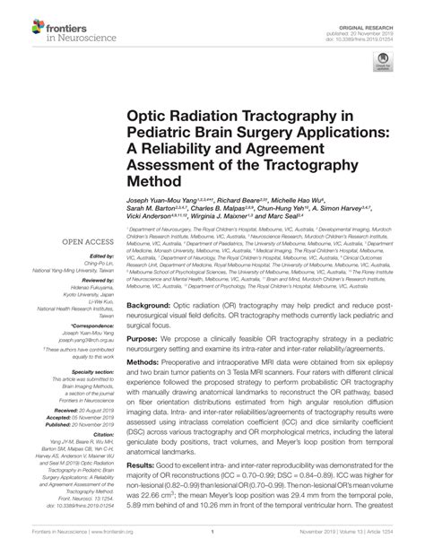 Pdf Optic Radiation Tractography In Pediatric Brain Surgery Applications A Reliability And