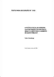 Reposit Rio Do Conhecimento Do Ipea A Pol Tica Fiscal Do Governo Lula