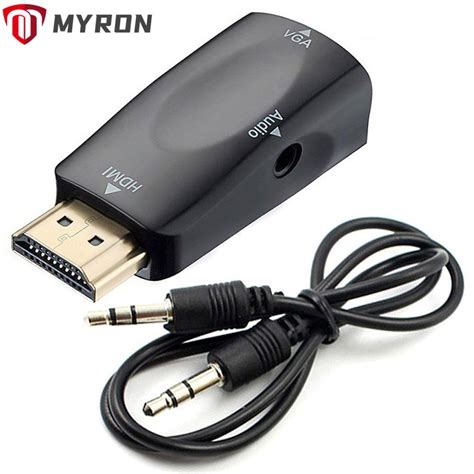 Myron อะแดปเตอร์แปลง Hdmi เป็น Vga เอาท์พุต Vga ตัวเมีย พร้อมพอร์ตเสียง 3 5 มม Hdmi เป็น Vga