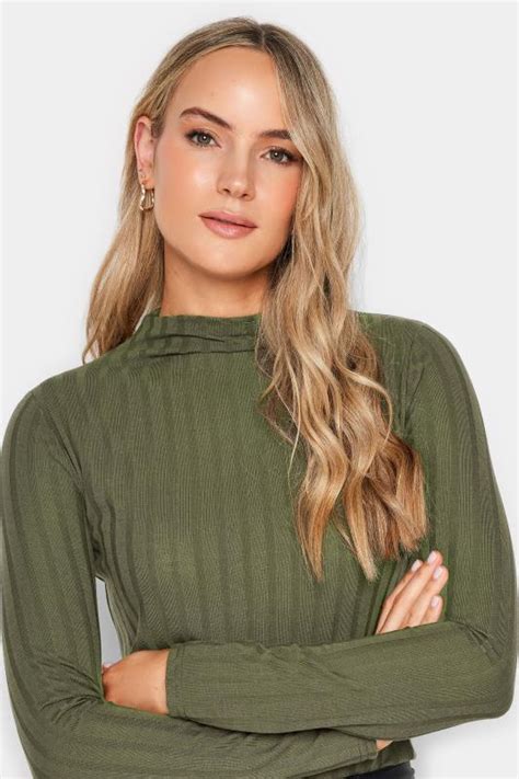 Lts Tall Women S Khaki Green Ribbed High Neck Top Long Tall Sally