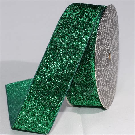 The Ribbon People Forest Green Glitter Woven Edge Velvet Craft Ribbon 1