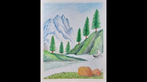 Colour Pencil Drawing of Himalayan Mountain Peak with Pine trees [ My Subscriber asked me to ...