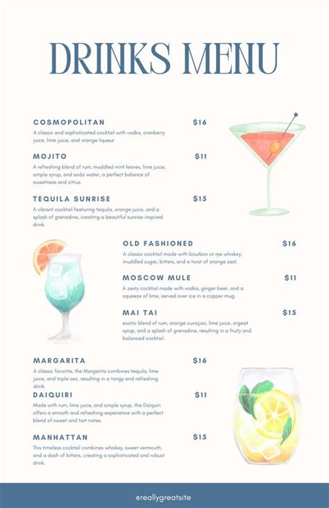 Free Printable And Customizable Cocktail Menu Templates Canva