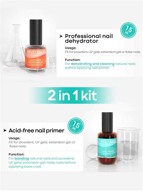 Modelones Gel Nail Polish Primer Set Acid Free Natural Nail Prep Dehydrate And Bond Primer