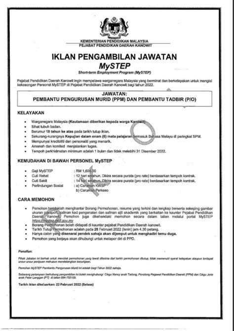 Iklan Jawatan Pejabat Pendidikan Daerah Konowit Jobs Hub