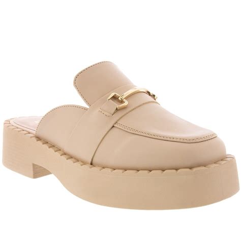 Mocassim Mule Gabriela Plataforma Detalhe Fivela Nude Bege