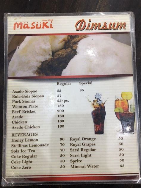 Menu At Masuki Restaurant Pasay J W Diokno Boulevard