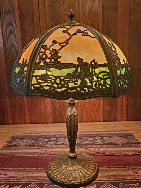 Pittsburgh Asian Scenic Double Slag Glass Lamp Ebay