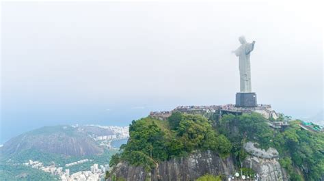 Aerial view of cristo redentor, christ the redeemer statue over rio de ...