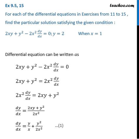 Ex 9 5 15 Class 12 Find Solution 2xy Y 2 2x 2 Dy Dx 0 When