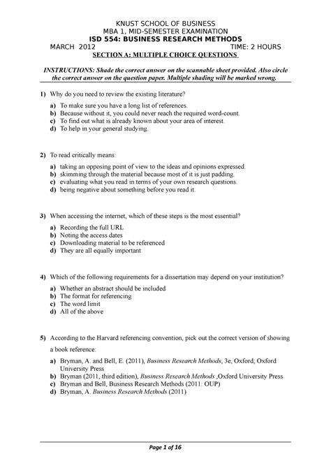 Mba Group Assignment Multiple Choice Questions Print 1 Knust School