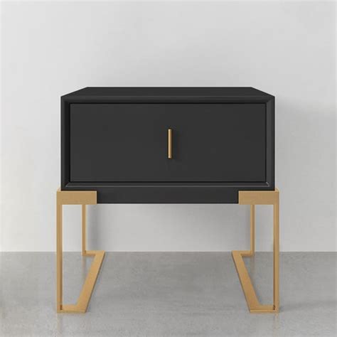 Black Bedroom Nightstand With Drawer Bedside Table Stainless Steel Base Homary Uk