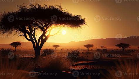 Sunset safari in Africa's tranquil wilderness landscape ,generative AI ...