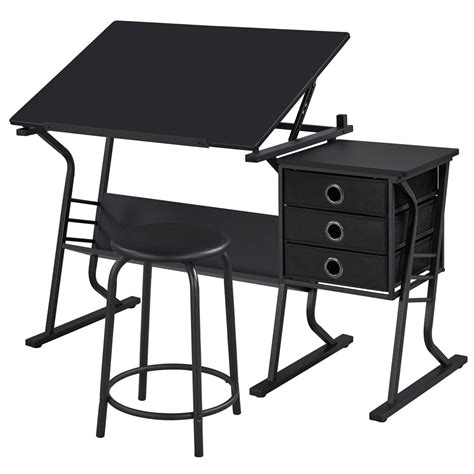 Renwick Drafting Table Stool Set Tilting Tabletop Black - Walmart.com