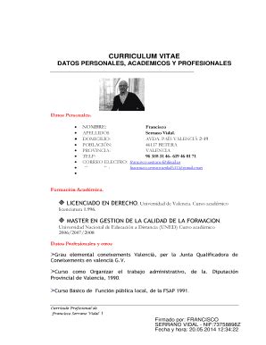 Fillable Online CURRICULUM VITAE DATOS PERSONALES ACADEMICOS Y