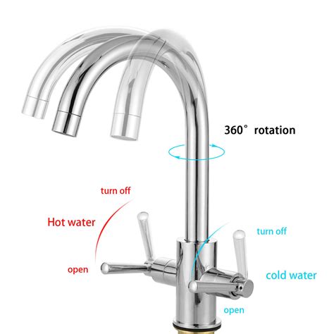 Modern Kitchen Sink Mixer Taps Swivel Spout Dual Lever Tap Mono Chrome