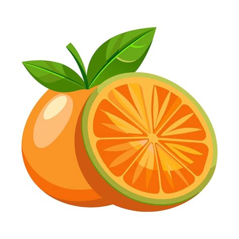 Premium Vector Orange With Green Leaf Half Slice Isolated On White