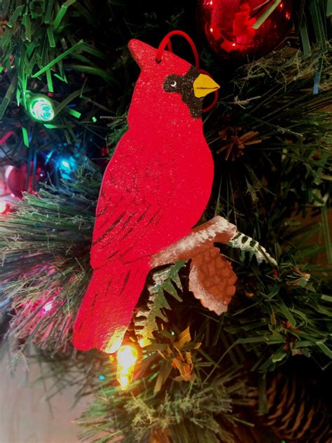 Cardinal Ornament Cardinal Christmas Ornament Wooden Cardinal Red