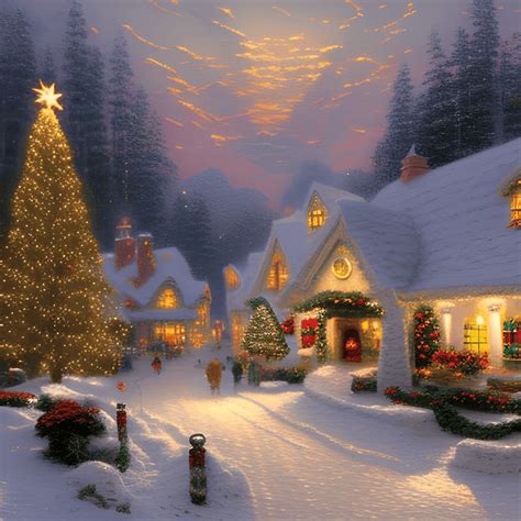 Beautiful Christmas Village Scenery By Thomas Kinkade Creative Fabrica