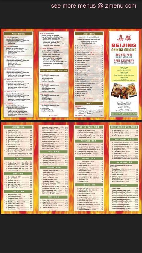 Menu At Beijing Chinese Cuisine Restaurant Marysville